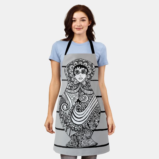 Matryoshka Doll BW  Apron (Worn)