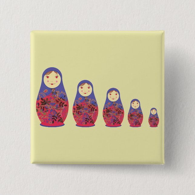 Matryoshka Doll ~ Russian Nesting / Babushka 2 Inch Square Button (Front)