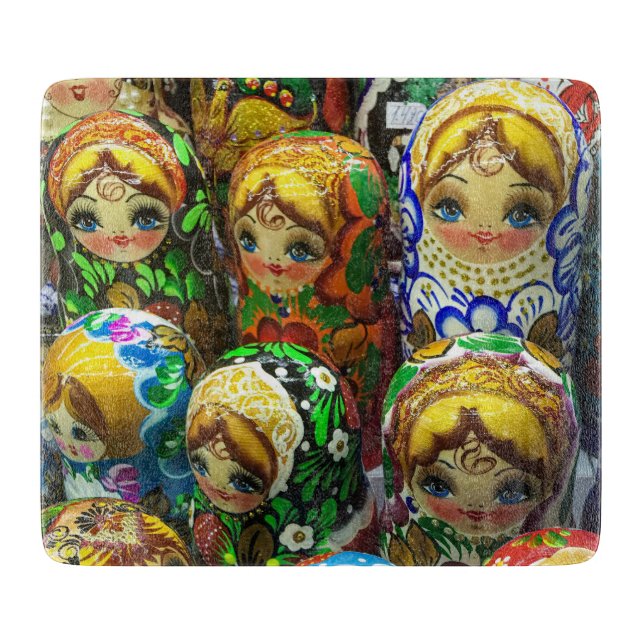 Matryoshka Dolls Souvenir Kiosk Travel Photo Cutting Board (Front)