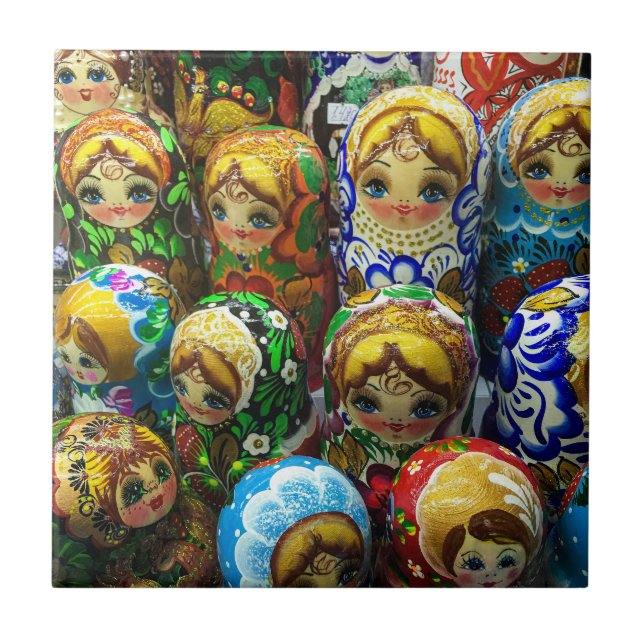 Matryoshka Dolls Souvenir Kiosk Travel Photo Tile (Front)