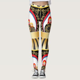 Matryoshka dolls with gold floral leggings