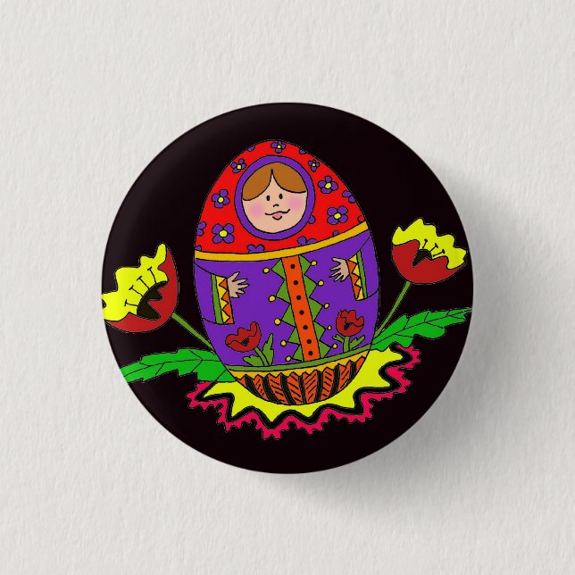 Matryoshka Pysanka Ukrainian Folk Art 1 Inch Round Button (Front)