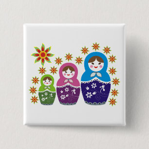 Matryoshka Russian dolls & sunflowers custom 2 Inch Square Button
