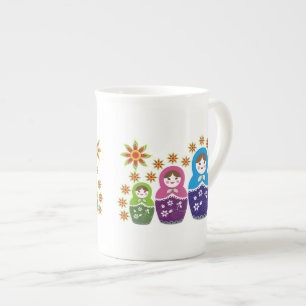 Matryoshka Russian dolls & sunflowers custom Bone China Mug