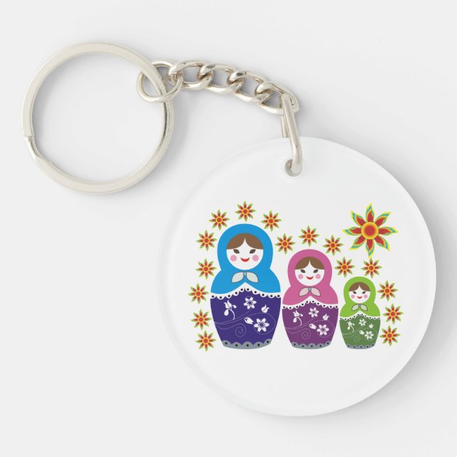 Matryoshka Russian dolls & sunflowers custom Keychain (Front)
