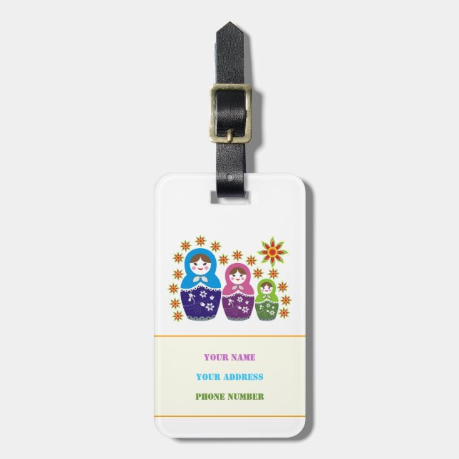 Matryoshka Russian dolls & sunflowers custom Luggage Tag (Front Vertical)