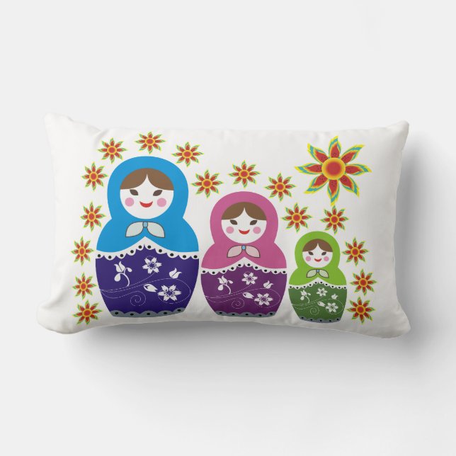 Matryoshka Russian dolls & sunflowers custom Lumbar Pillow (Front)