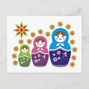 Matryoshka Russian dolls & sunflowers custom Postcard
