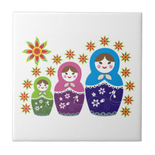 Matryoshka Russian dolls & sunflowers custom Tile