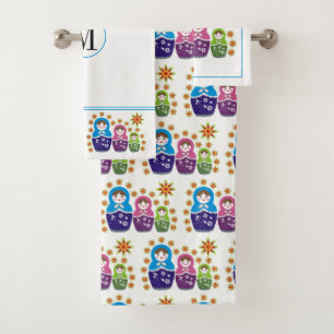 Matryoshka Russian dolls with monogram Bath Towel Set