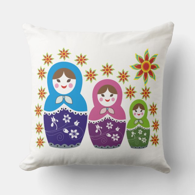 Matryoshka Russian nesting dolls & sunflowers Throw Pillow (Front)