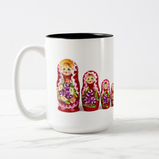 Matryoshka Wooden Culture Symbol - Russian Two-Tone Coffee Mug (Left)