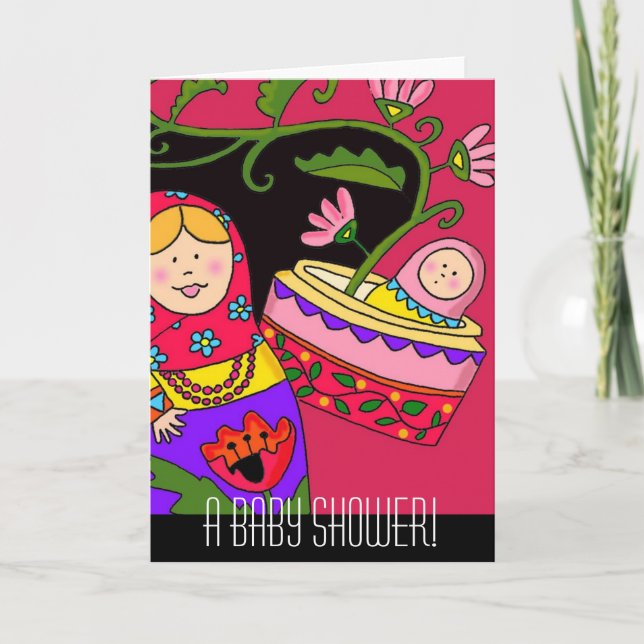 Matryoshka's Baby Shower Ukrainian Folk Art Invitation (Front)