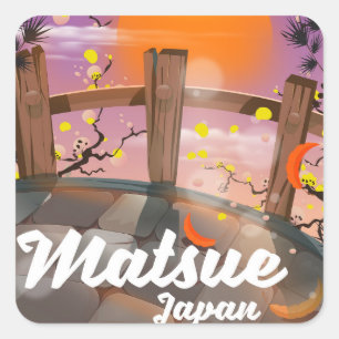 Matsue Japanese blossom poster. Square Sticker