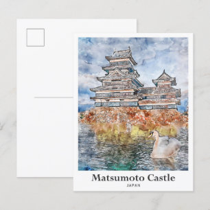 Matsumoto Castle Japan Travel Watercolor Sketch Postcard