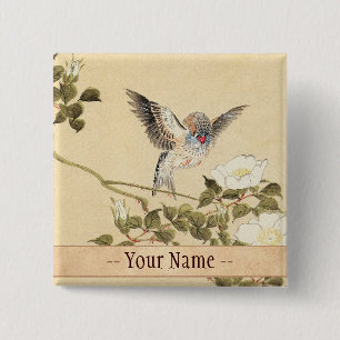Matsumoto Keibun Bird and Flower Album Zebra Finch 2 Inch Square Button