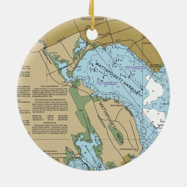 Mattapoisett MA Harbour Chart Ceramic Ornament (Back)