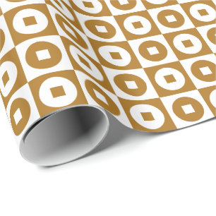 Matte Antique Gold and White Square and Circle Wrapping Paper