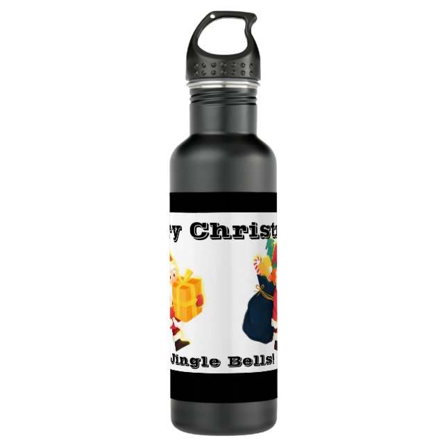 Matte Black colour Christmas Wishes Printed 24 oz 710 Ml Water Bottle (Front)