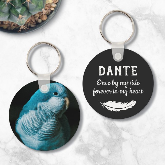 Matte Black Feather Photo Pet Bird Memorial Keychain (Creator Uploaded)