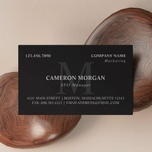 Matte Black Gray Monogrammed Professional Business Card