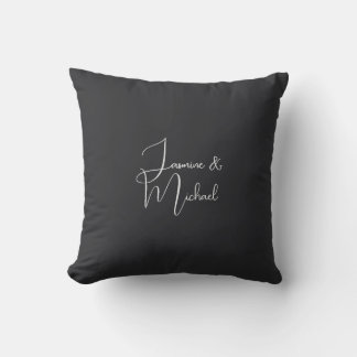 Matte Black Handwriting Couple Names Wedding Throw Pillow