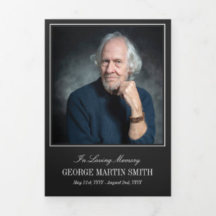 Matte Black In Loving Memory Photo Funeral Tri-Fold Programme