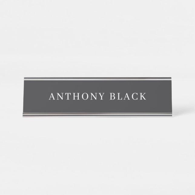 Matte Black Minimalist Plain Elegant Classical Desk Name Plate (Front)