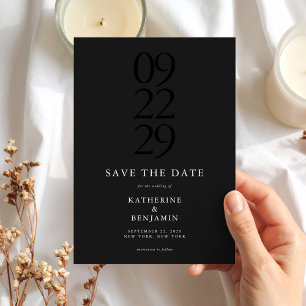 Matte Black Modern Minimalist Wedding Save The Date
