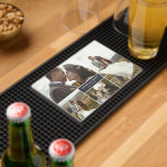 Matte Black Names & Date Wedding Photo Collage Bar Mat<br><div class="desc">Romantic bar mat for your home bar in the home you share as a newly married couple to which you can add four of your wedding photos in different dimensions with your names and wedding date in white against matte black. Photo collage bar mat personalized with wedding photos, names, and...</div>
