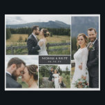 Matte Black Names & Date Wedding Photo Collage Faux Canvas Print<br><div class="desc">Romantic faux canvas to which you can add four of your wedding photos in different dimensions with your names and wedding date in white against matte black. Photo collage faux canvas personalized with wedding photos,  names,  and wedding date.</div>