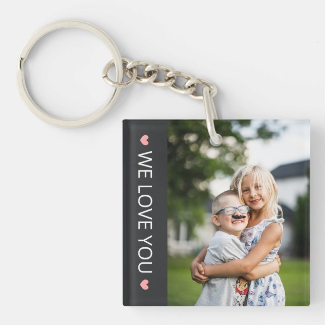 Matte Black & Pink We Love You Photo Keychain (Front)