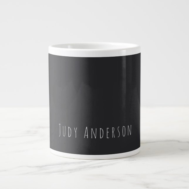 Matte Black Professional Plain Modern Elegant Name Large Coffee Mug (Front)