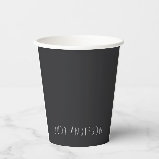 Matte Black Professional Plain Modern Elegant Name Paper Cups (Front)