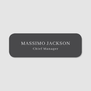 Matte Black Professional Plain Modern Elegant Name Tag