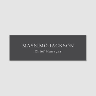 Matte Black Professional Plain Modern Elegant Name Tag