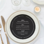 Matte Black White Curved Names Round Menu<br><div class="desc">Round wedding menu in matte black with modern and trendy white fonts,  and your names and wedding date in a curved text along the edge of the round wedding menu.</div>