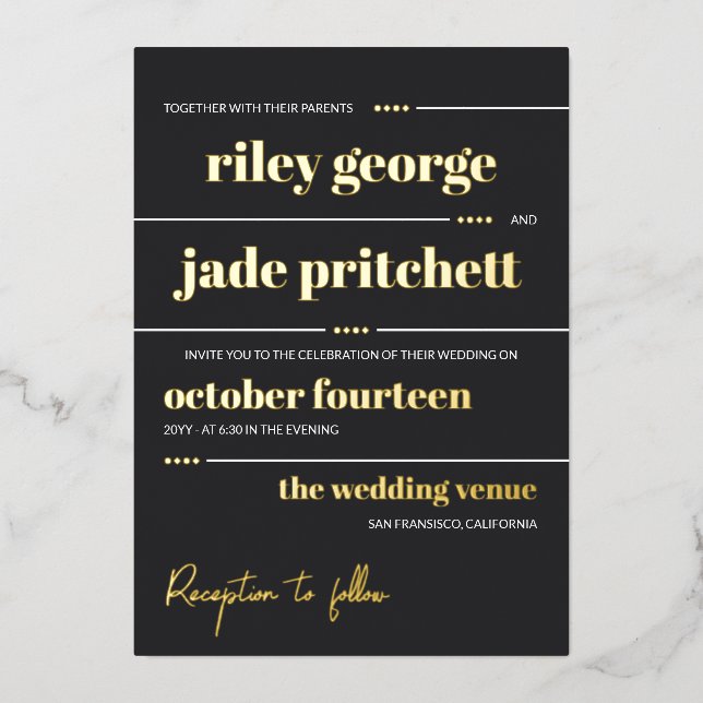 Matte Black White Gold Typography 2 in 1 Wedding (Front)