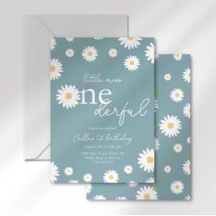 Matte Blue Daisy Little Miss Onederful Invitation
