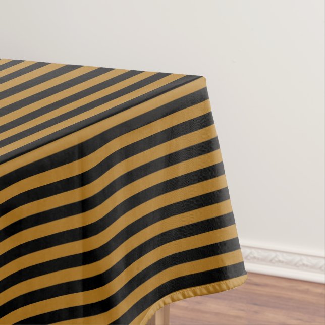 Matte Gold and Black Stripe Tablecloth (In Situ)