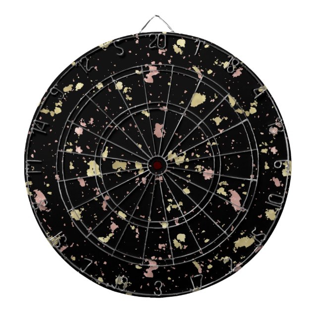 Matte Gold and Rose Gold Flakes Black Dartboard (Front)