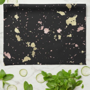 Matte Gold and Rose Gold Flakes Black Kitchen Towel