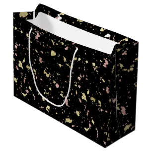 Matte Gold and Rose Gold Flakes Black Large Gift Bag