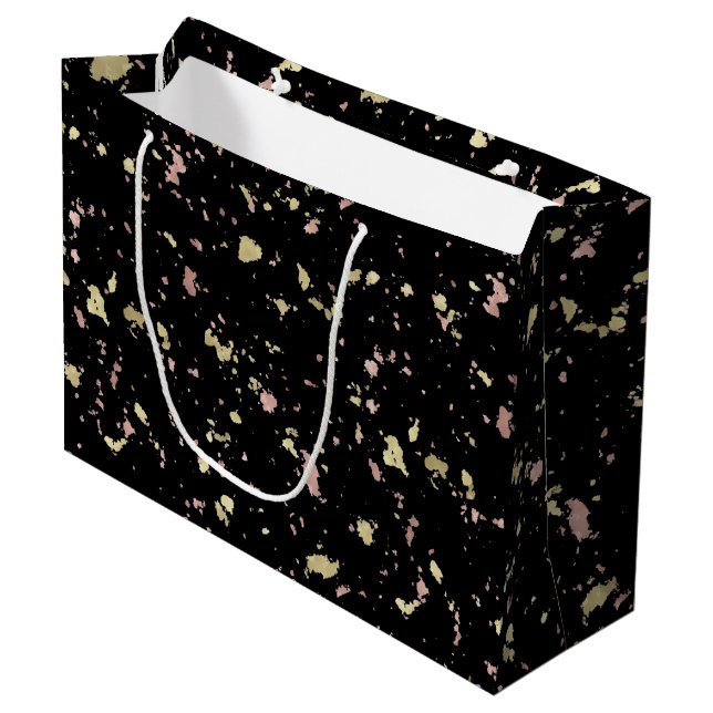Matte Gold and Rose Gold Flakes Black Large Gift Bag (Front Angled)