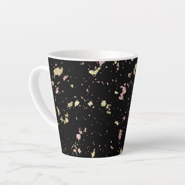 Matte Gold and Rose Gold Flakes Black Latte Mug (Left Angle)