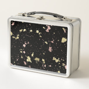Matte Gold and Rose Gold Flakes Black Metal Lunch Box
