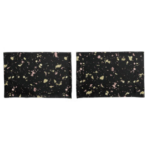 Matte Gold and Rose Gold Flakes Black Pillowcase