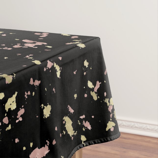 Matte Gold and Rose Gold Flakes Black Tablecloth (In Situ)