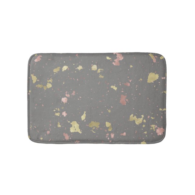 Matte Gold and Rose Gold Flakes Dark Warm Grey Bath Mat (Front)