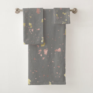 Matte Gold and Rose Gold Flakes Dark Warm Grey Bath Towel Set